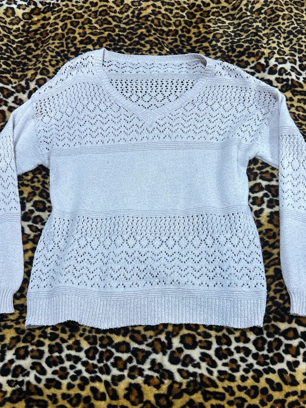 Beige pink Openwork V-Neck Knit Sweater